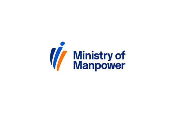 Ministry of Manpower logo with blue and orange abstract figure.